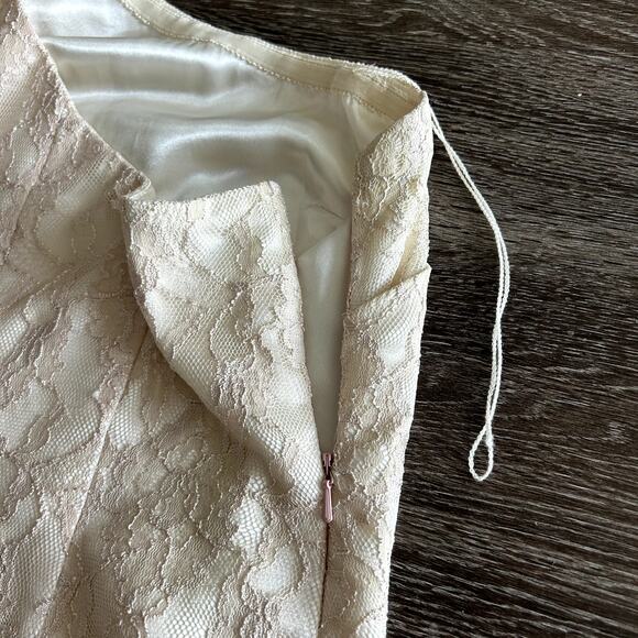 Aidan by Aidan Mattox Blush Ivory One-Shoulder Lace Cocktail Dress & Bow Size 8 - Picture 5 of 11